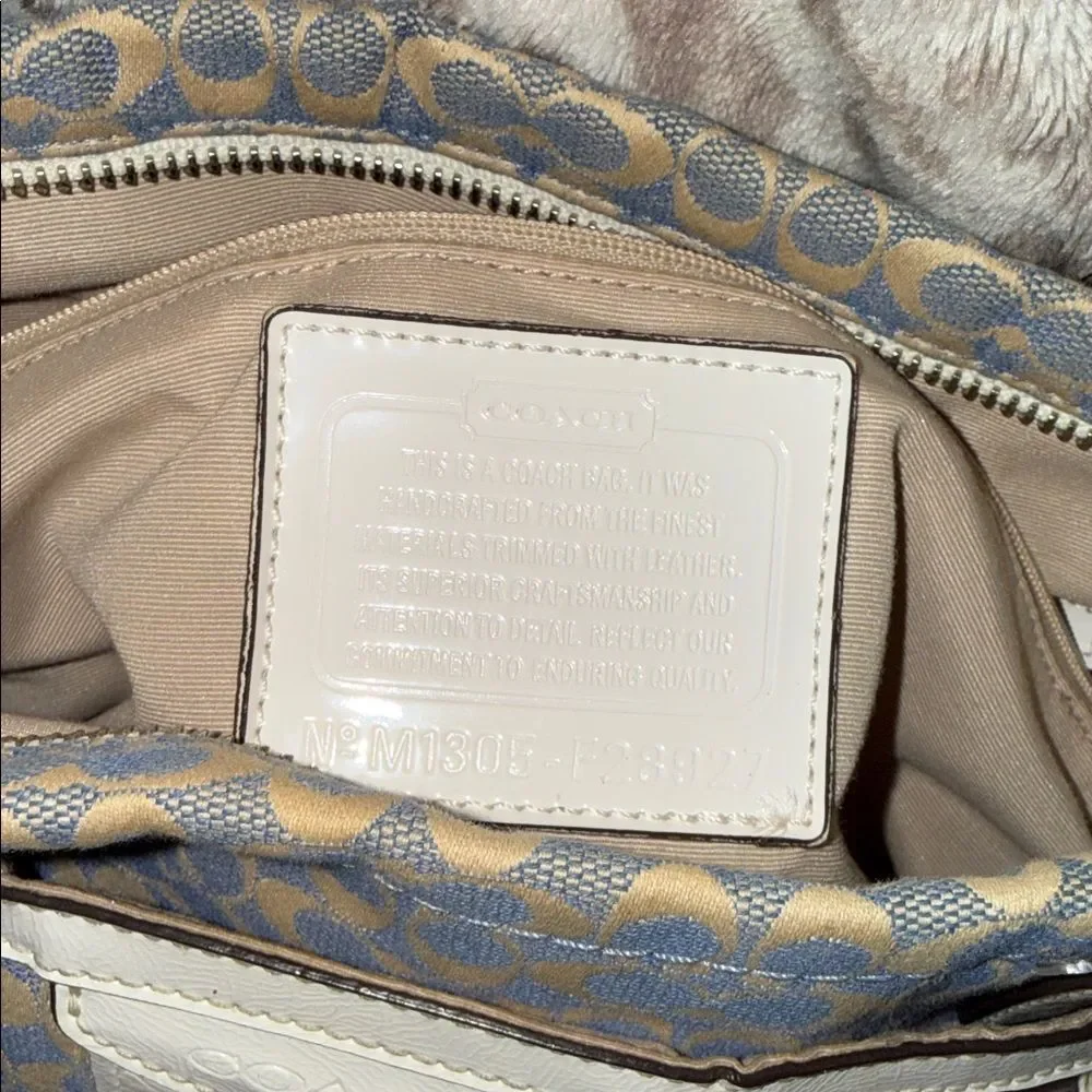 Coach Signature Canvas Shoulder Tote in Beige and Cream